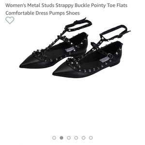 Camsoo Metal Studs Strappy Buckle Pointy Toe shoes